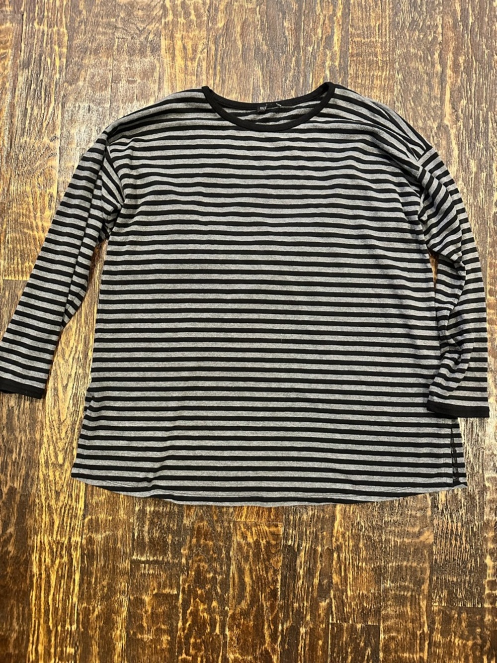 Eileen Fisher oversized Black and Gray Striped Long Sleeve Tee
